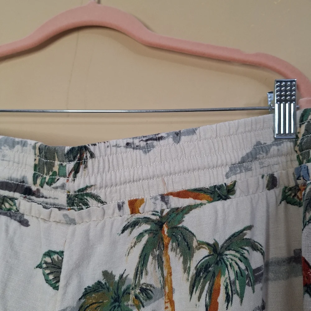 Time and Tru Tropical Floral Linen-Blend Wide Leg Pants 22 Coastal Boho Vacation